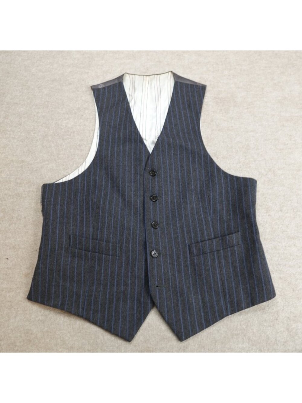 Lauren Ralph Lauren Mens Vest Medium Gray Charcoal Pinstripe Steampunk 5 Button